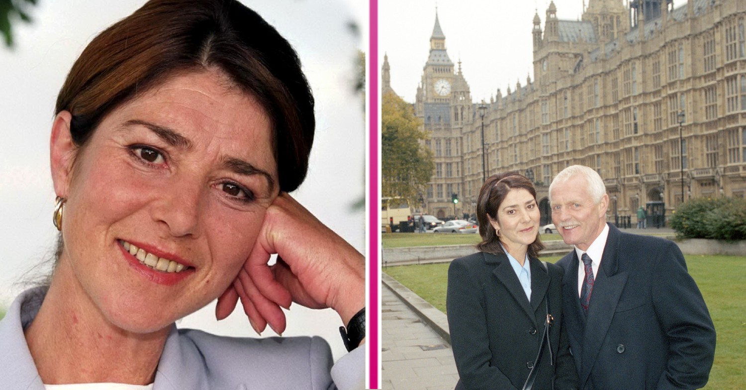 Gloria Pollard in Emmerdale, alongside a picture of Gloria and Eric with the Houses of Parliament in the background