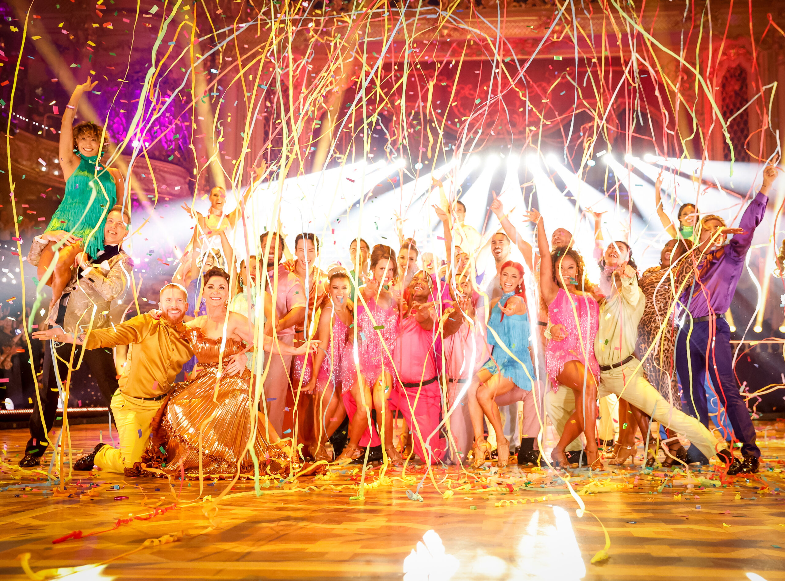 Strictly dancers in Blackpool with streamers