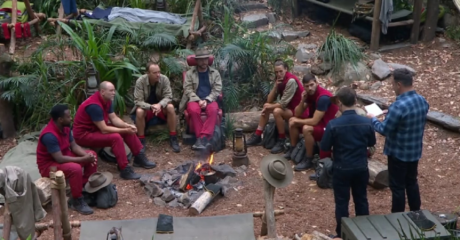 I'm A Celebrity campmates sitting in front of Ant and Dec
