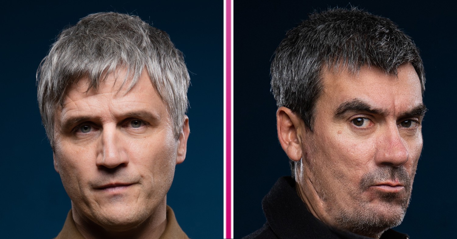 Caleb Miligan and Cain Dingle looking serious in Emmerdale