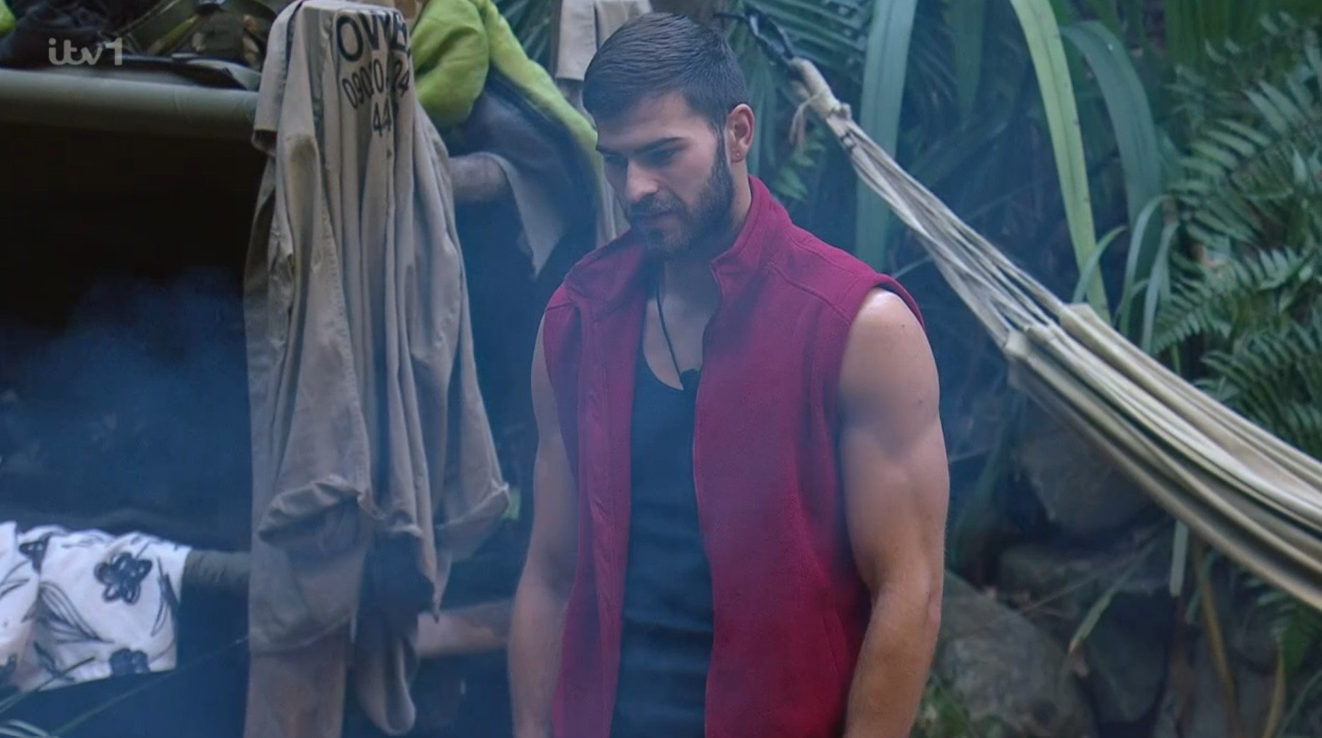 Owen Warner looks at the food longingly in I'm A Celebrity