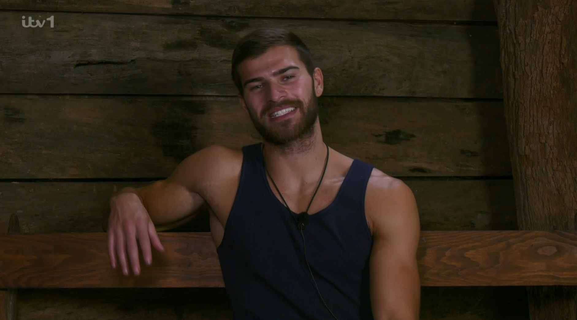 Owen Warner smiles in the bush telegraph on I'm A Celebrity