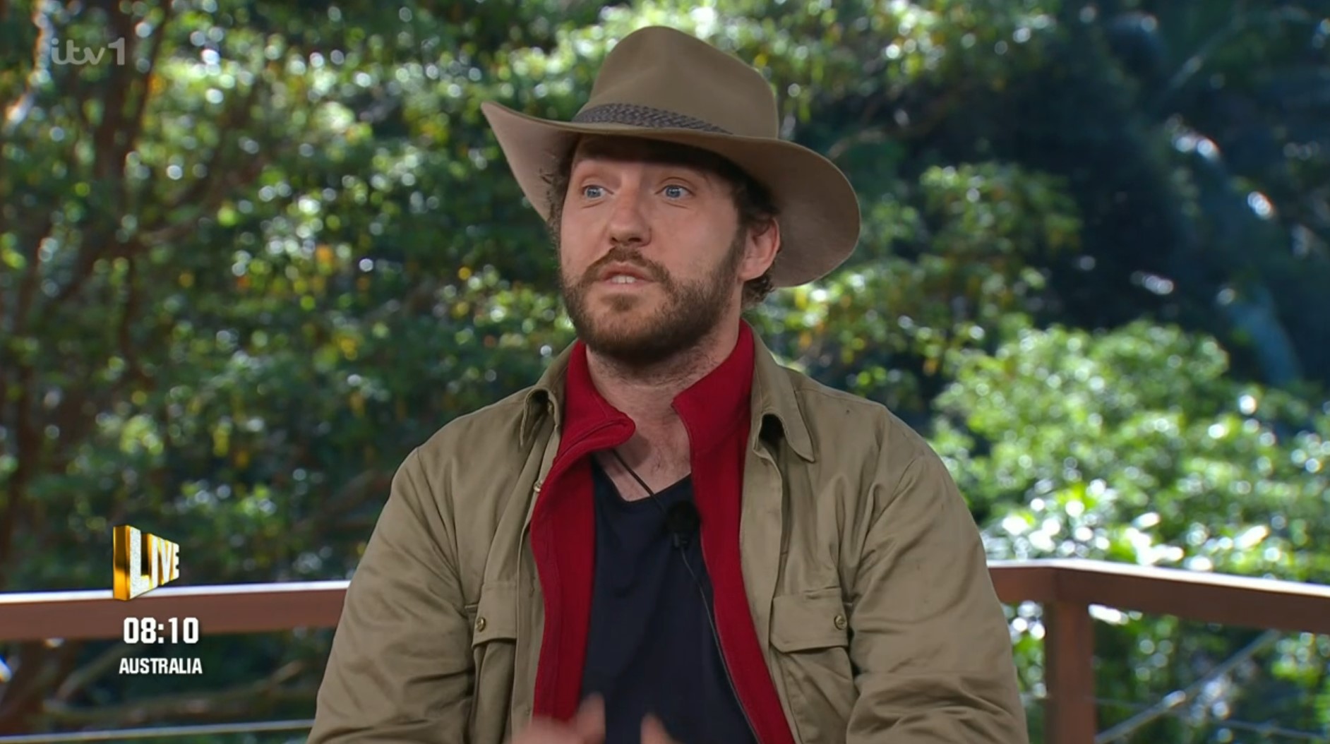 Seann Walsh looks surprised during his I'm A Celebrity exit interview after tonight's elimination