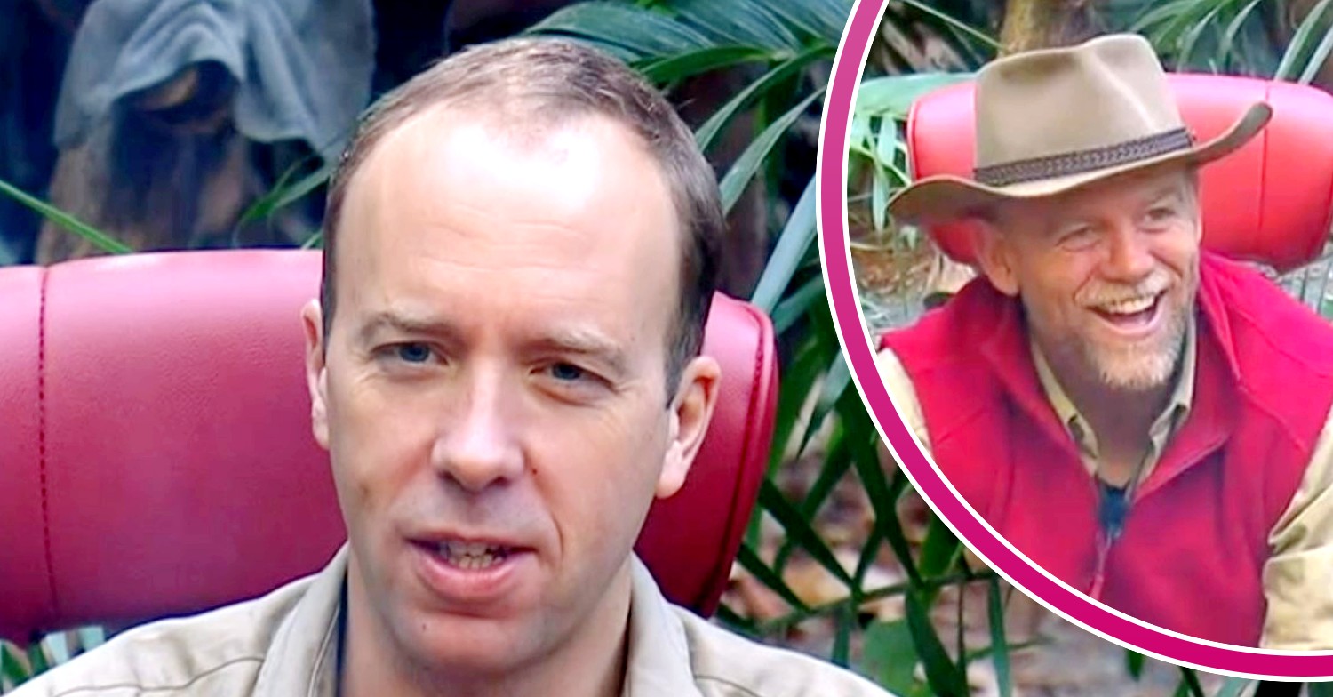 I'm A Celebrity Matt Hancock and Mike Tindall smile in camp