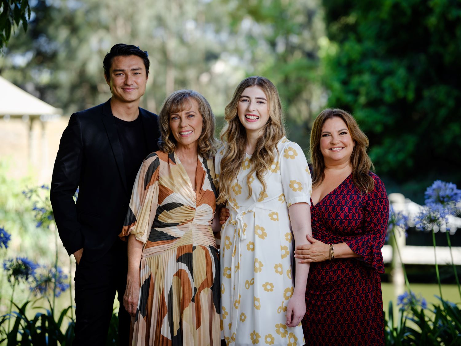 Neighbours return: Leo, Jane, Mackenzie and Terese smile for a cast shot