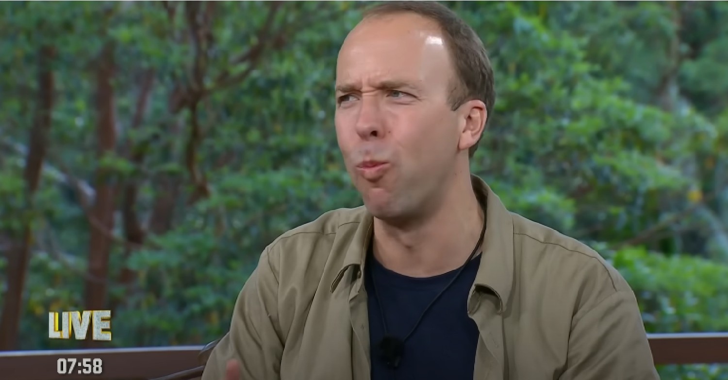 Matt Hancock frowning during exit interview on I'm A Celebrity