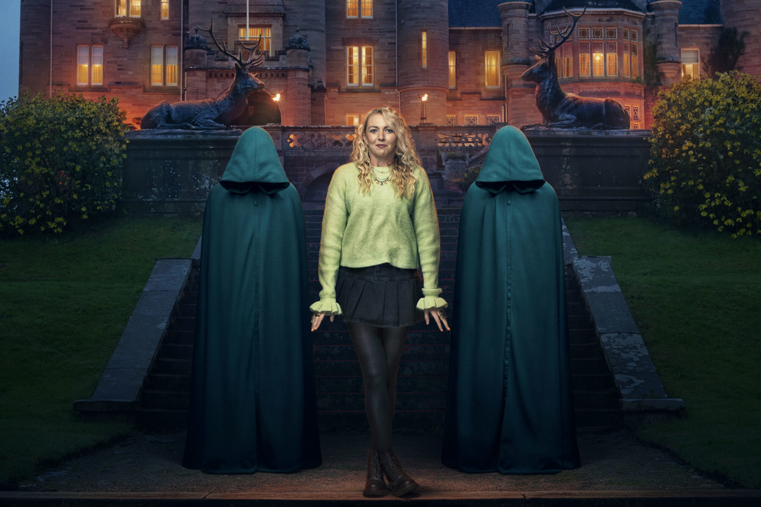 Maddy smiles with the two Traitors