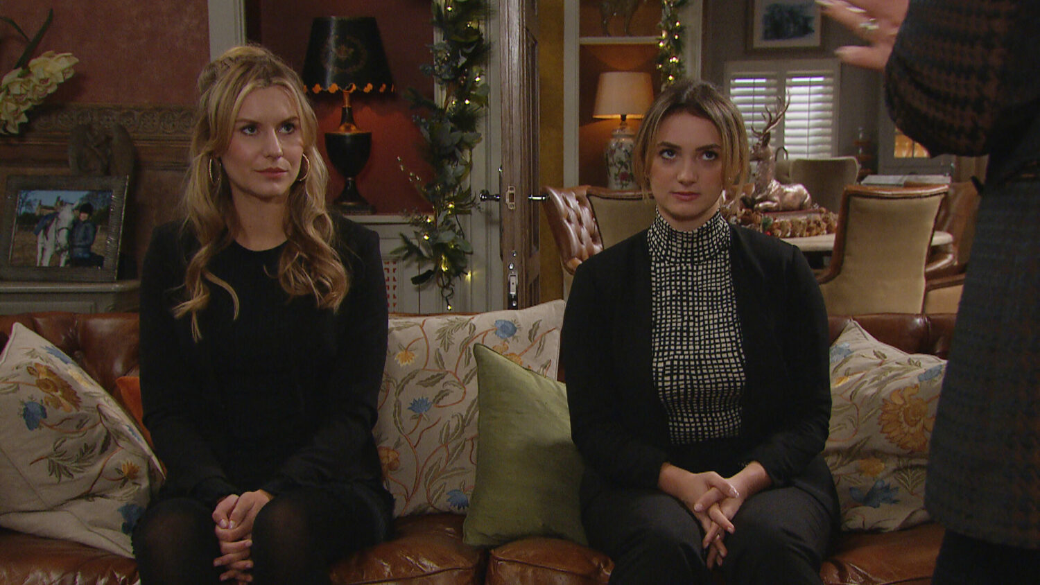 Dawn and Gabby sat looking at Kim in Emmerdale 