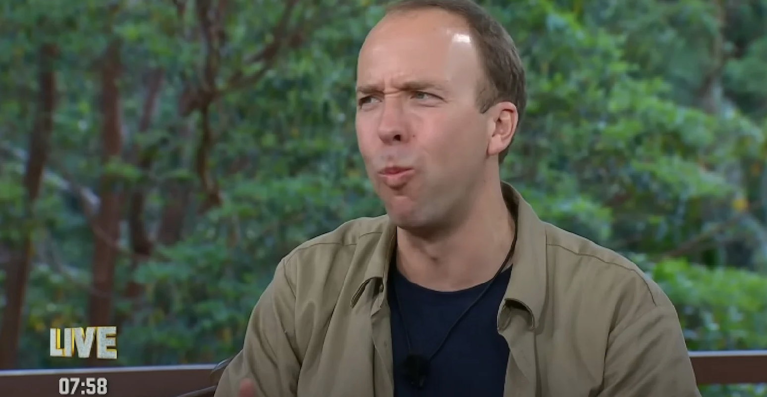 Matt Hancock looking puzzled on I'm A Celebrity