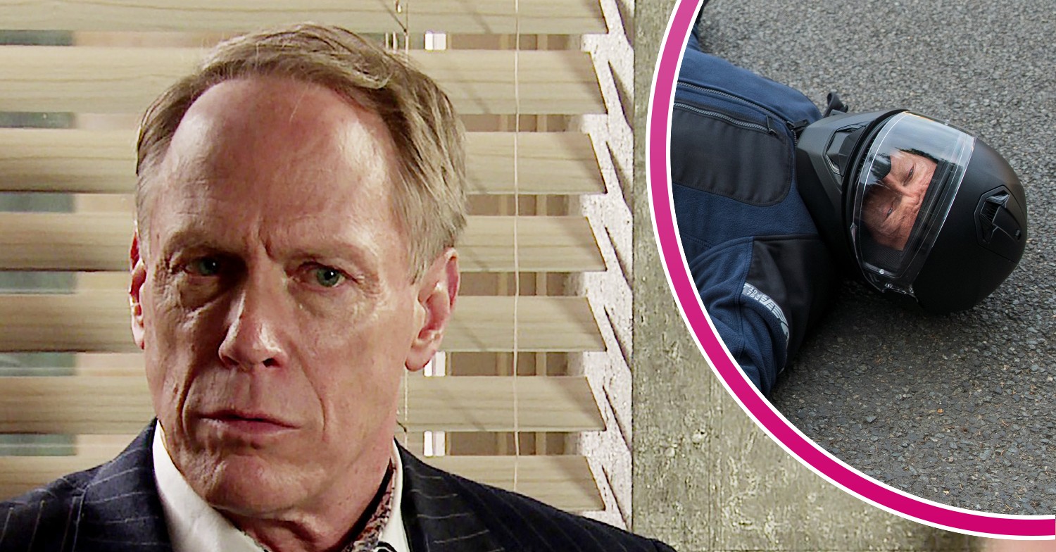 Stephen looking worried and led on the floor in Coronation Street