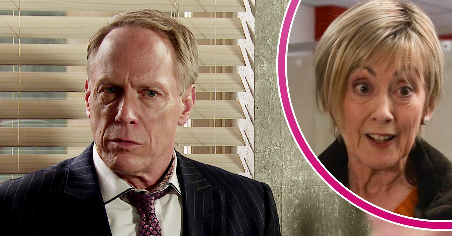 Stephen looking angry and Elaine looking worried in Coronation Street