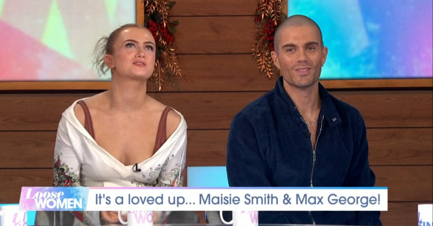 Max George and Maisie Smith on Loose Women smiling 