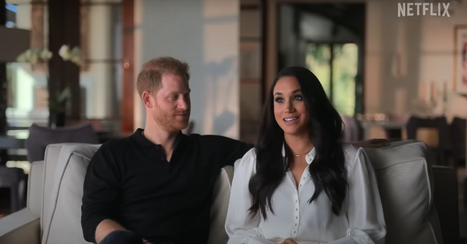 Prince Harry and Meghan Markle speaking to camera in their new Netflix documentary 