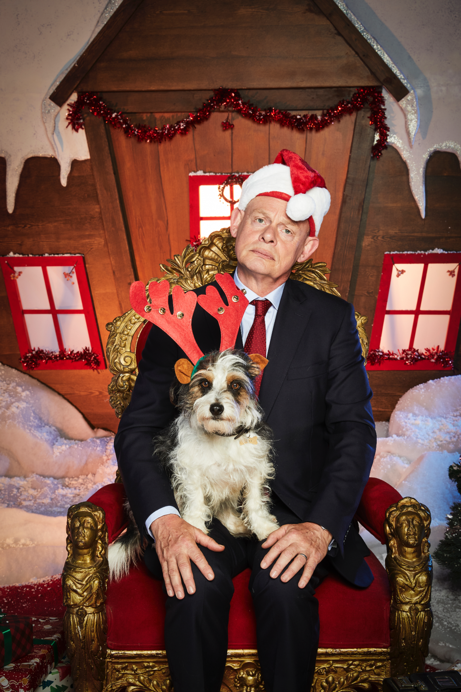 Doc Martin wearing a Santa hat