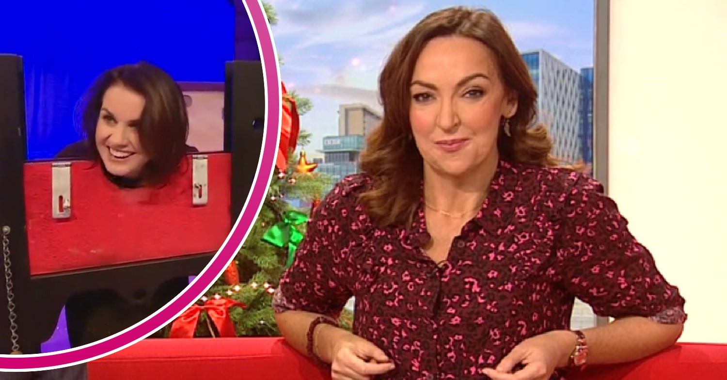 Nina Warhurst with her head in stocks, Sally Nugent on BBC Breakfast today