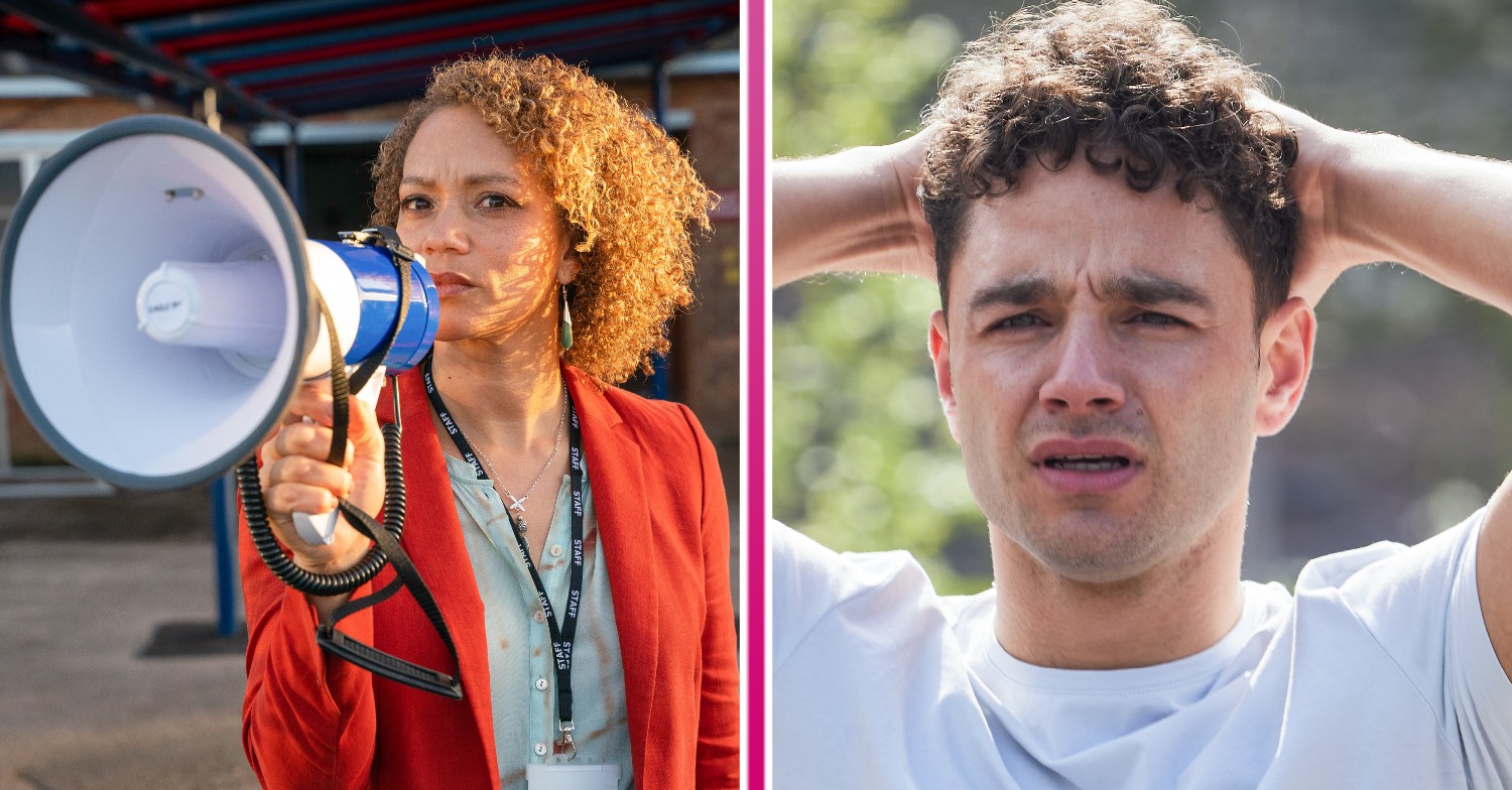 Kim with a speaker and Donte looking worried in Waterloo Road