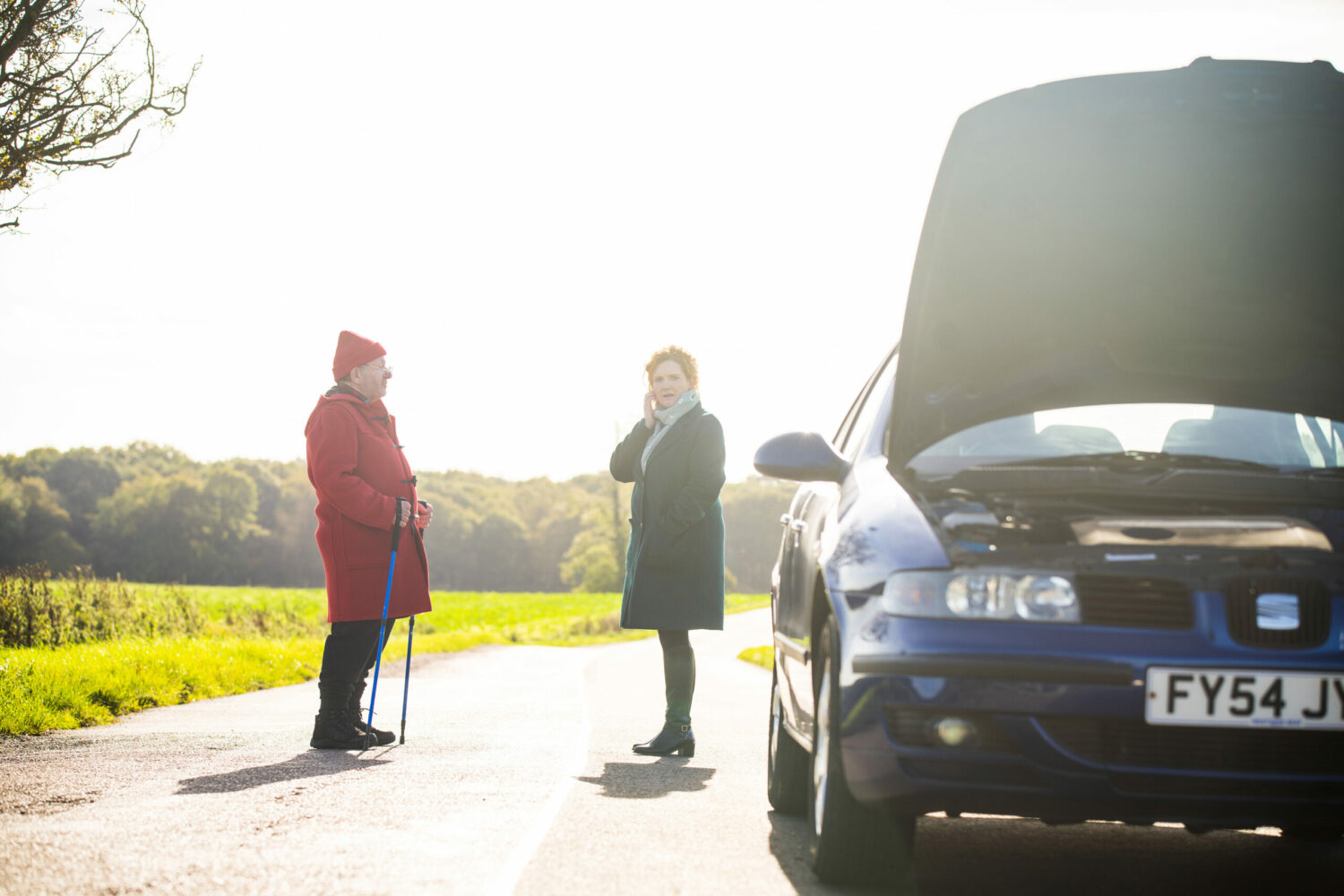 Fiz Stape talks to a stranger for help after her car breaks down