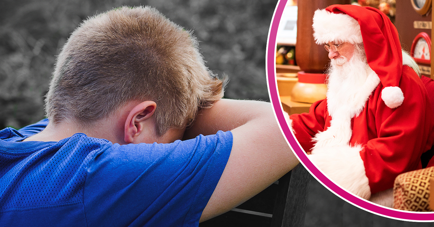 Child crying and Santa inset
