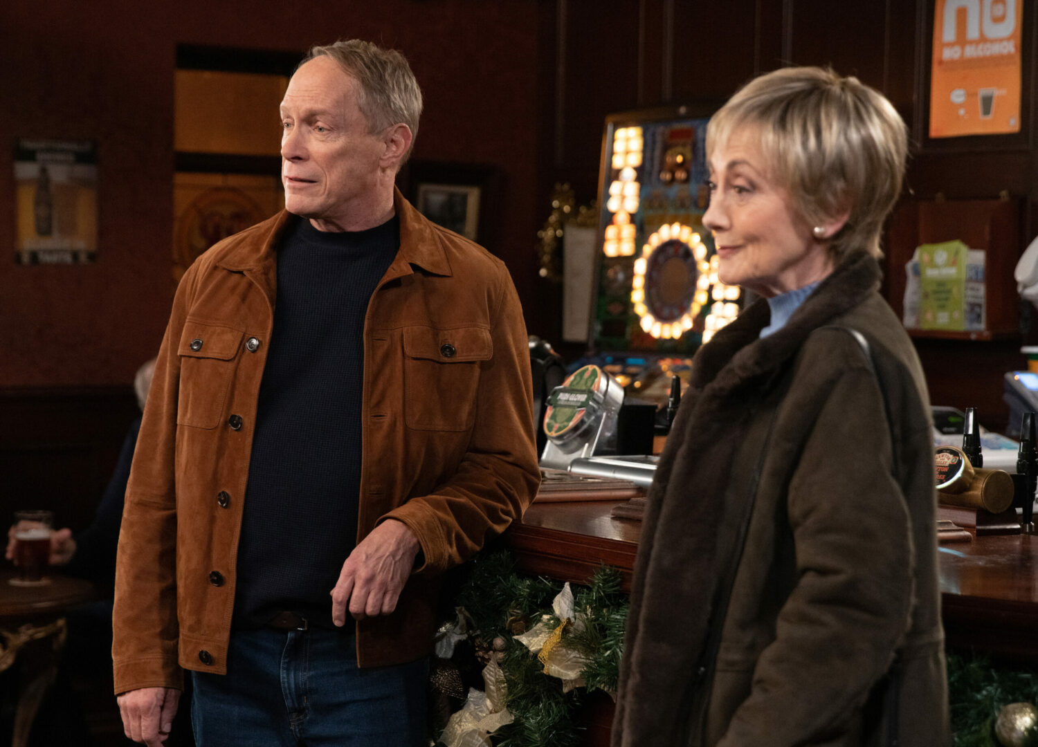 Elaine and Stephen at the bar of the Rovers on Coronation Street