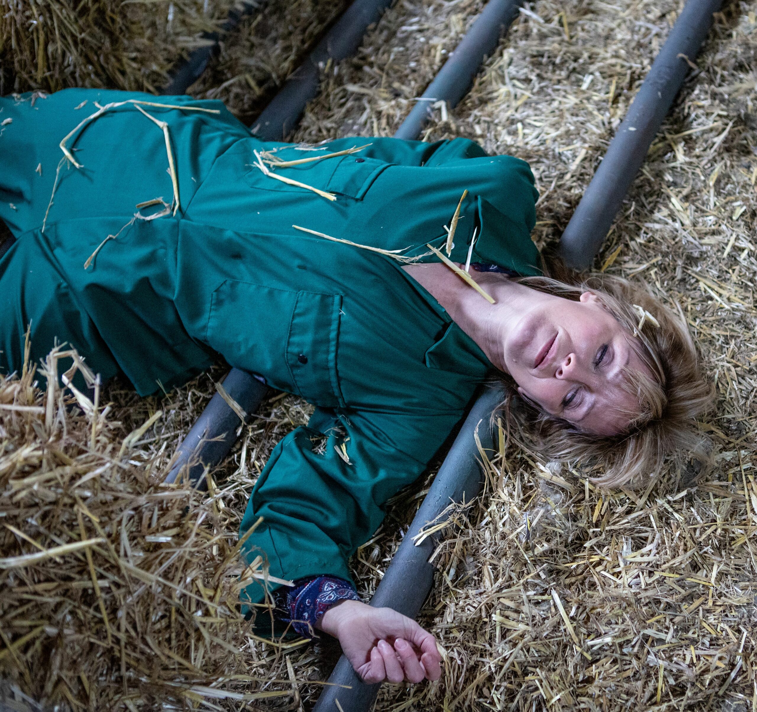 Rhona Goskirk lies unconscious in a barn after being struck by a tractor