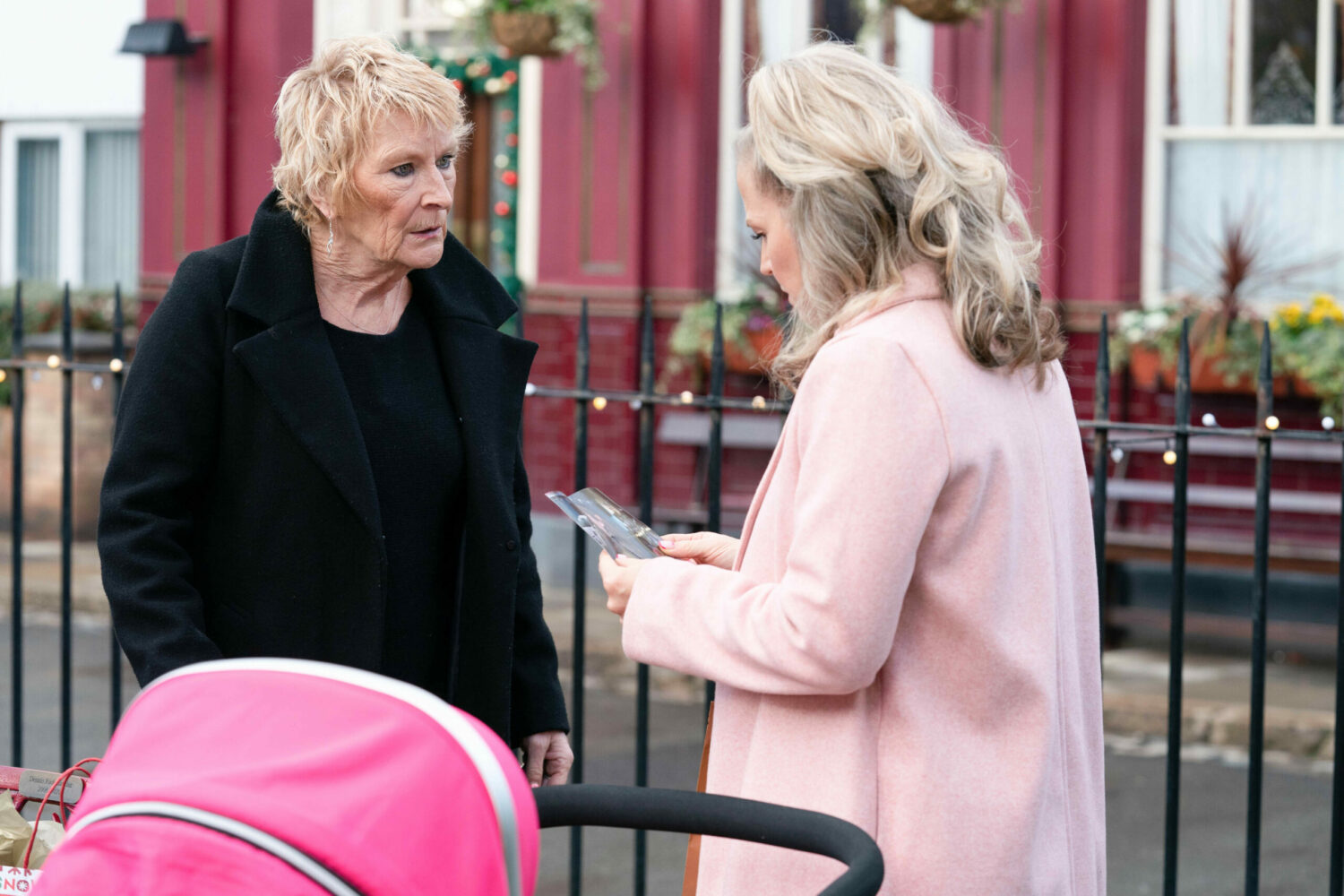 Shirley looking shocked at Linda in EastEnders