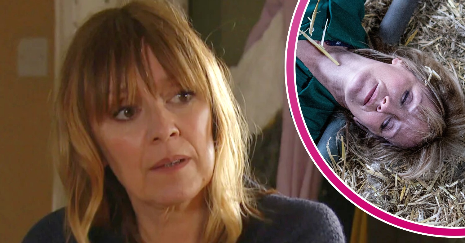 Emmerdale's Rhona and Rhona unconscious in a comp image