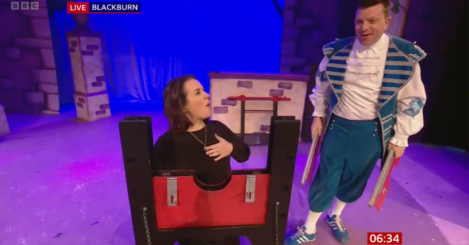 Nina Warhurst looking up in surprise on BBC Breakfast