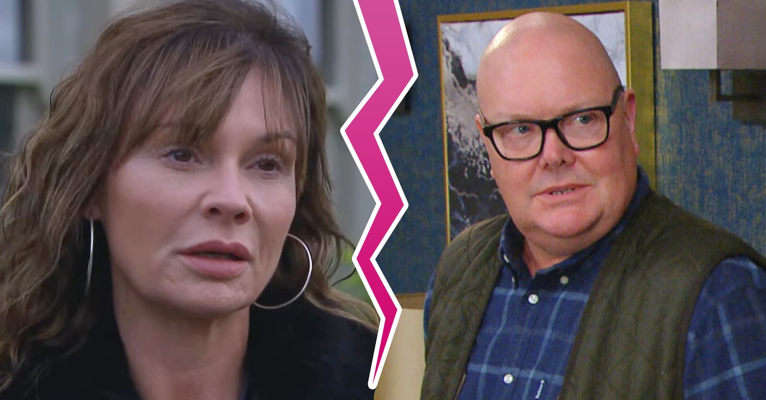 Emmerdale's Chas and Paddy with a broken crack between them