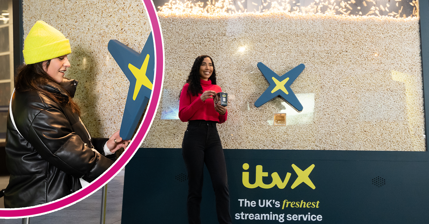 ITVX launch with a giant popcorn machine in Leicester Square