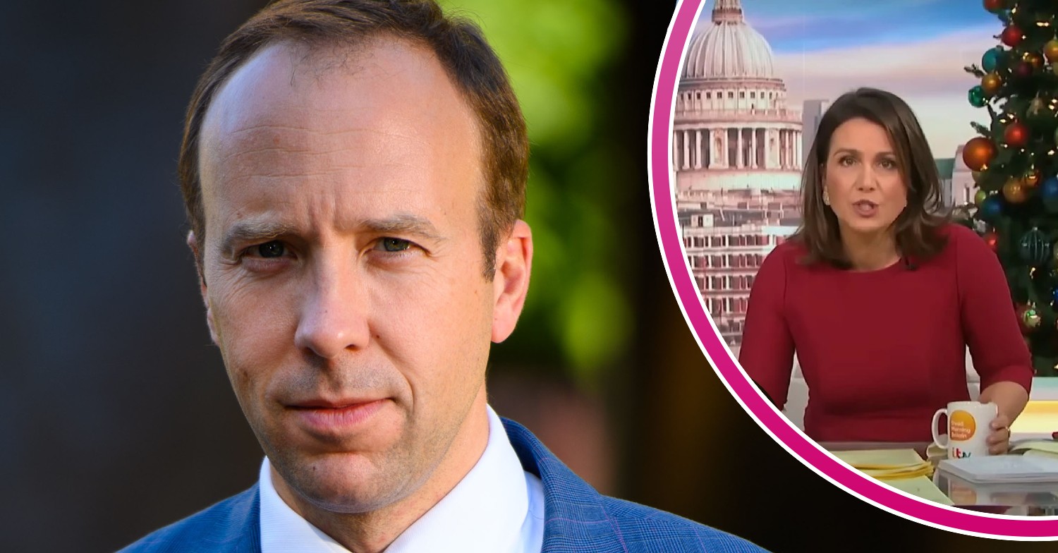 Matt Hancock looking at camera, Susanna Reid on Good Morning Britain