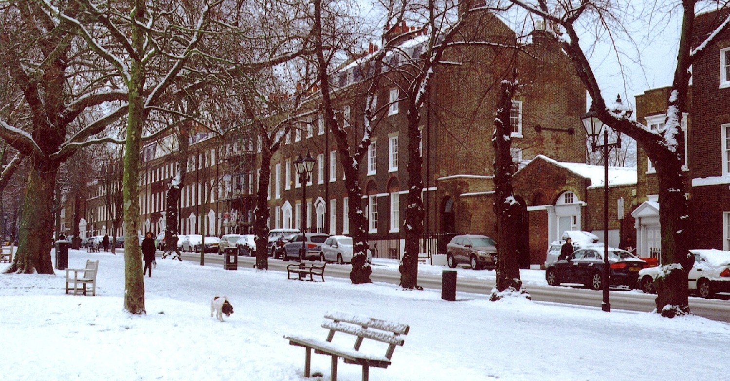 Houses in London covered in UK snow 