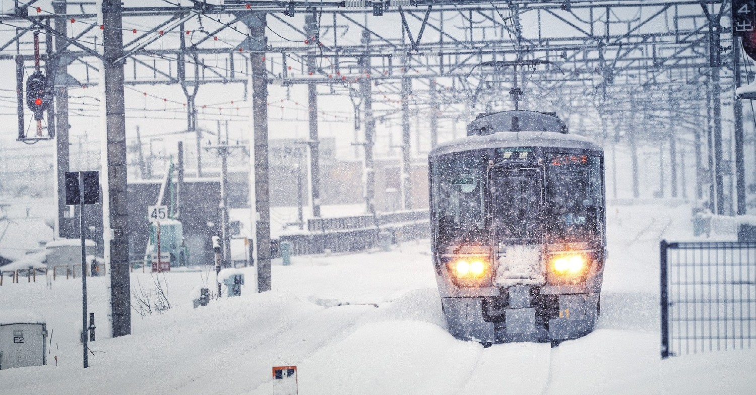 A train in a snow storm 