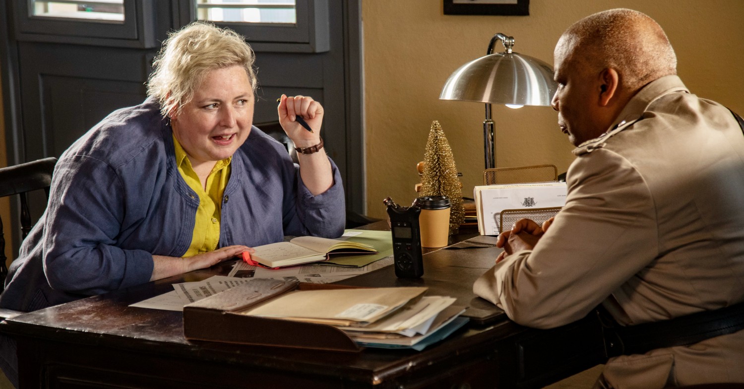 Siobhan McSweeney and Don Warrington in character in Death in Paradise