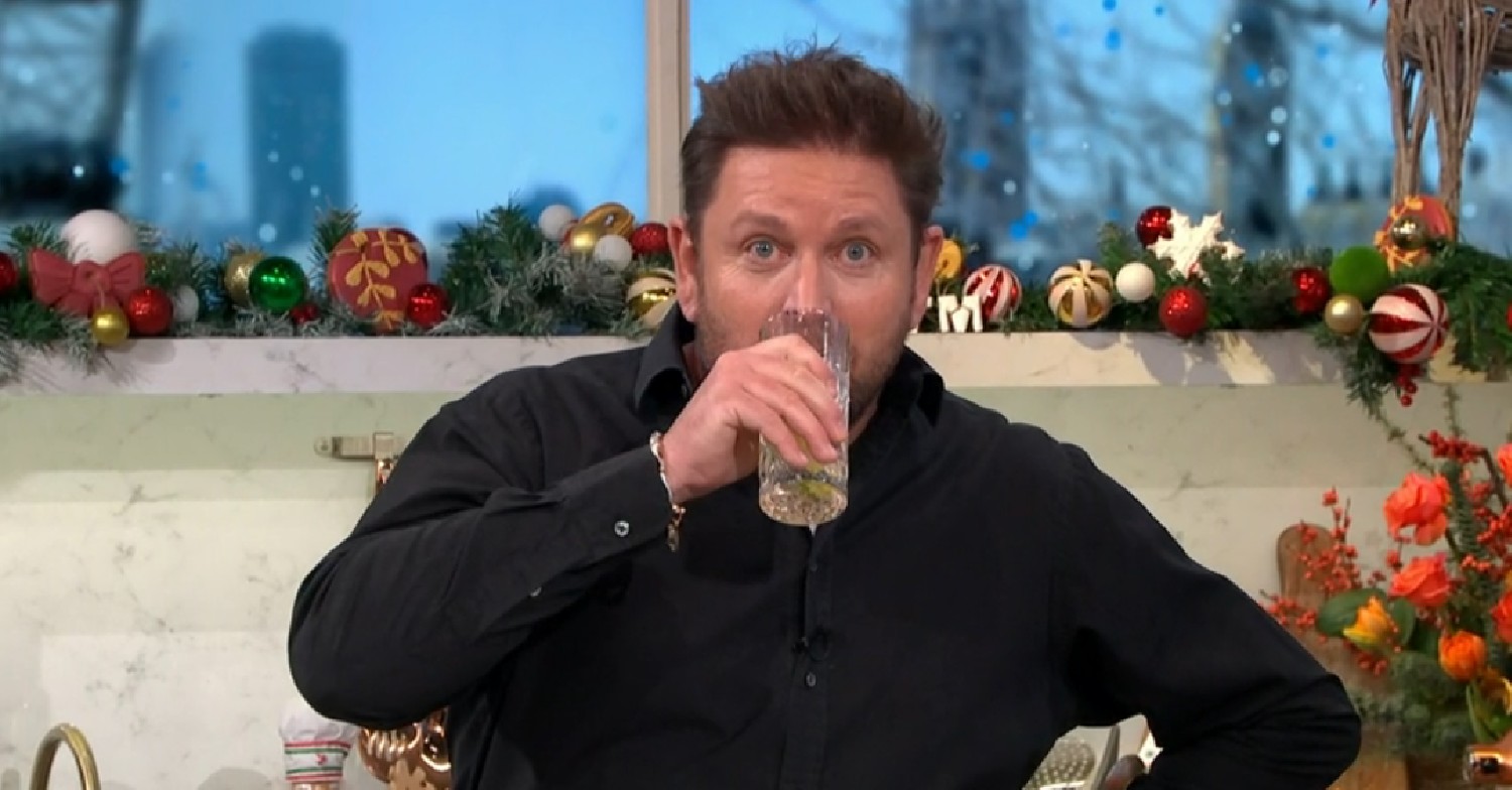 James Martin drinking a drink on This Morning today