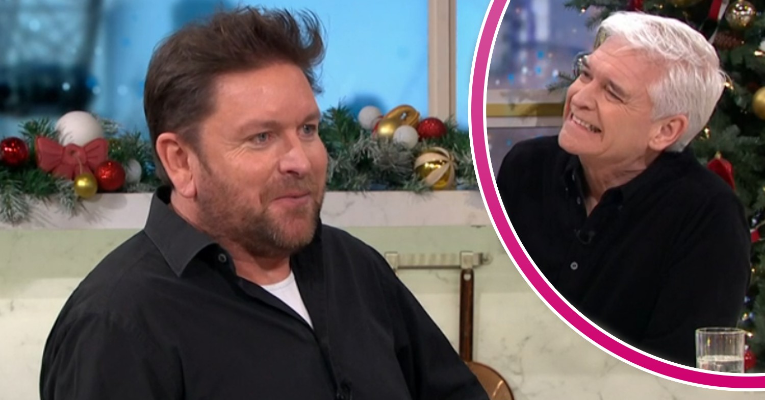James Martin smiling and Phillip Schofield winces on This Morning today