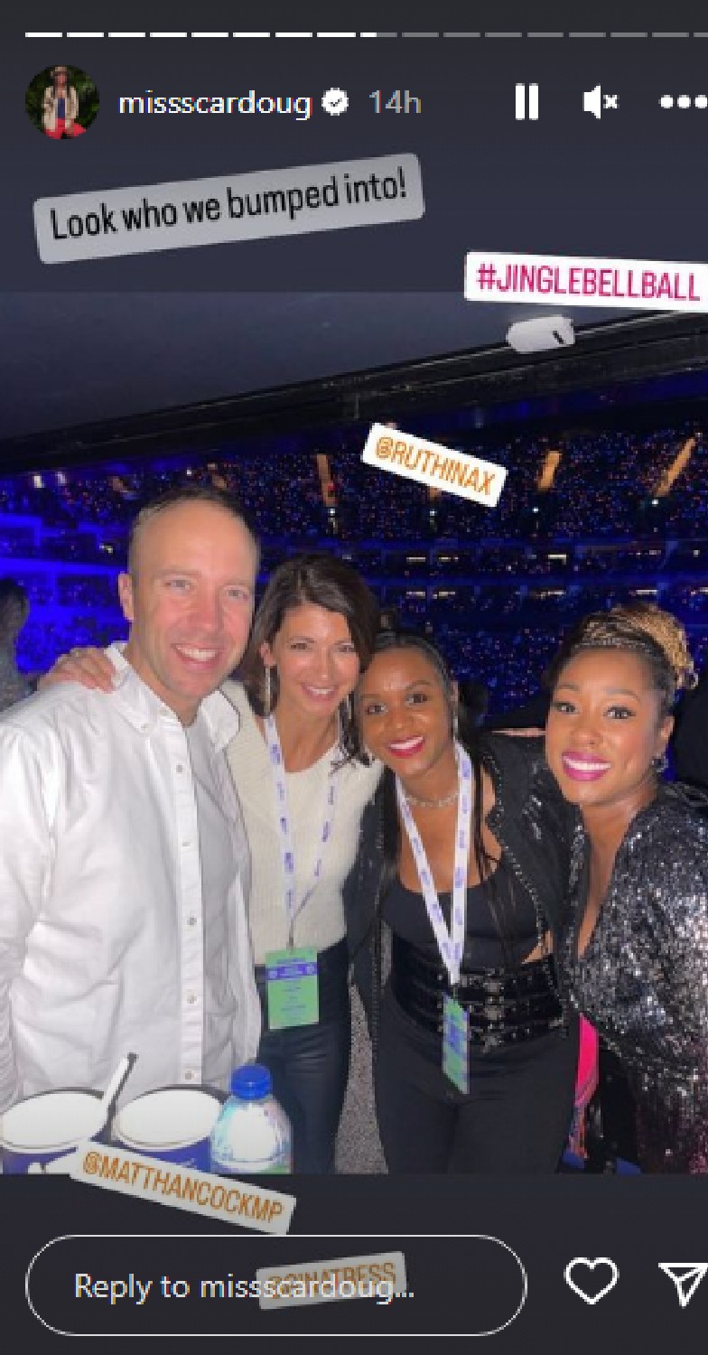 Matt Hancock, Gina and Scarlette Douglas on Instagram Story