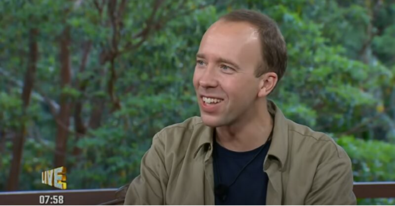 Matt Hancock smiling during I'm A Celebrity exit interview