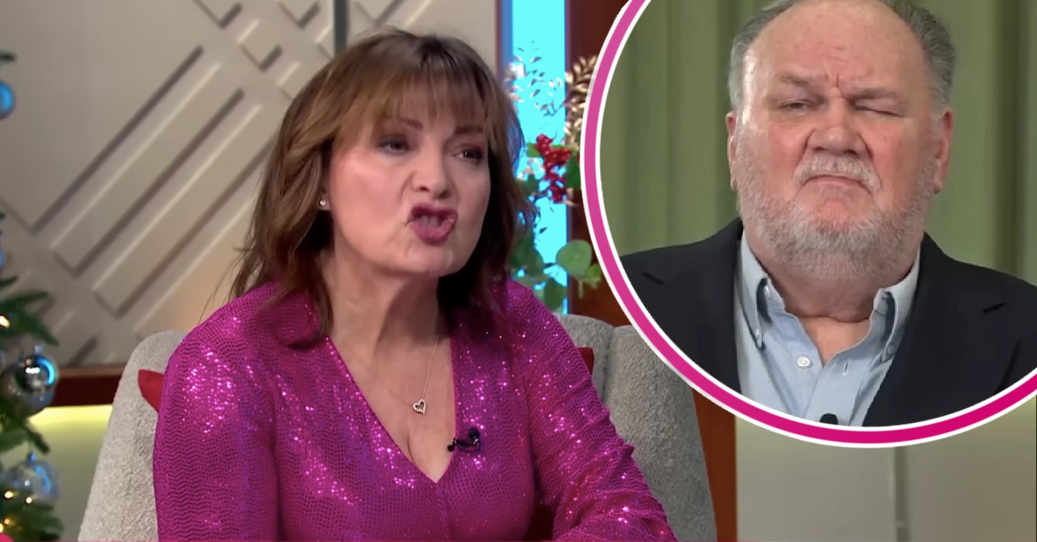 Lorraine Kelly in purple dress today and Meghan Markle's dad Thomas in interview