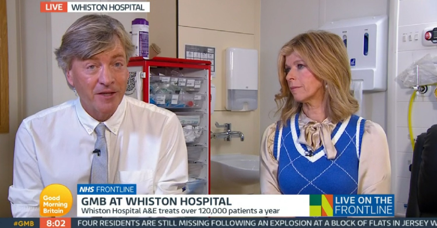 Richard Madeley speaking as Kate Garraway looks at him on GMB today
