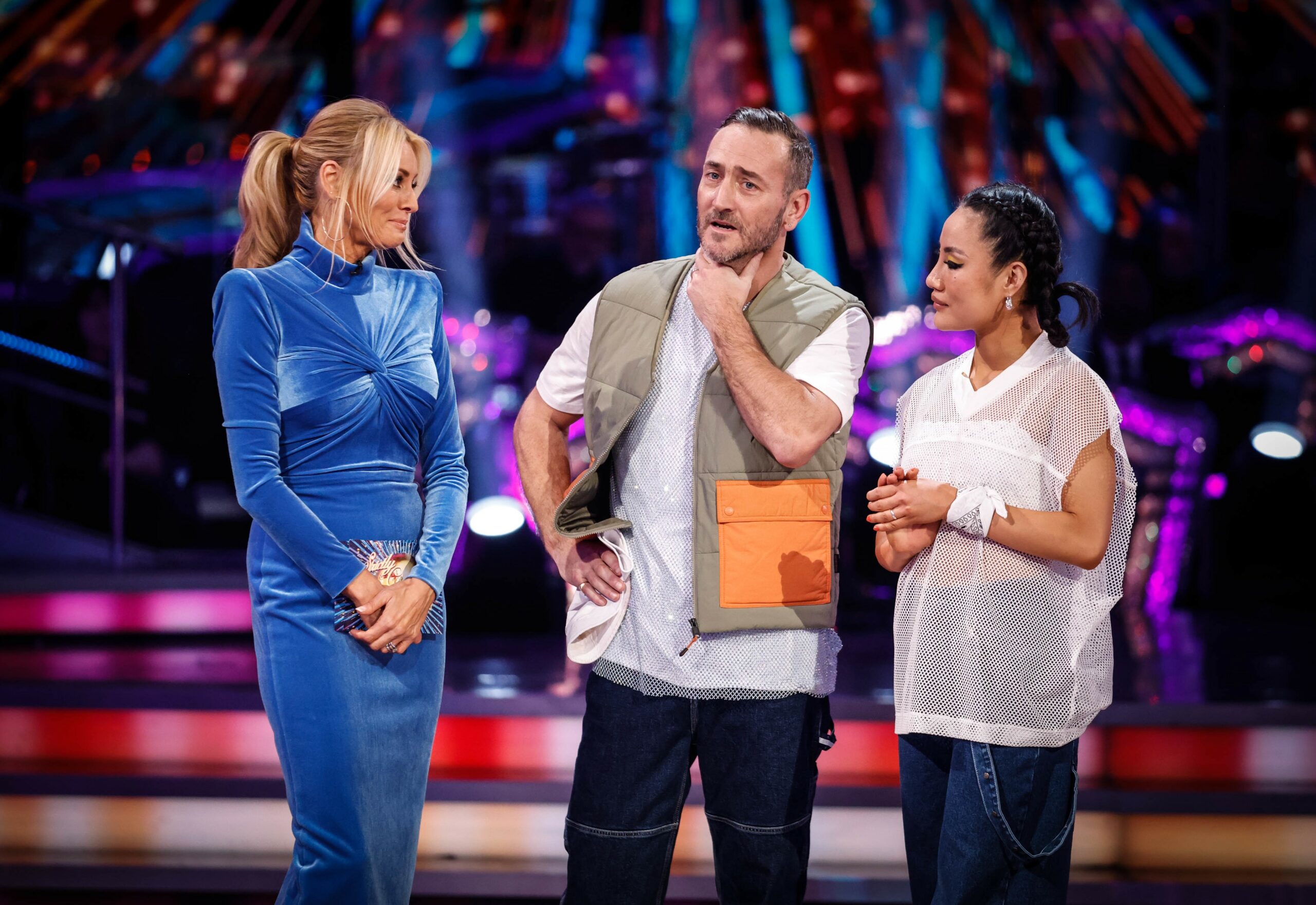 Will Mellor and Nancy Xu speak to Tess Daly during Strictly results