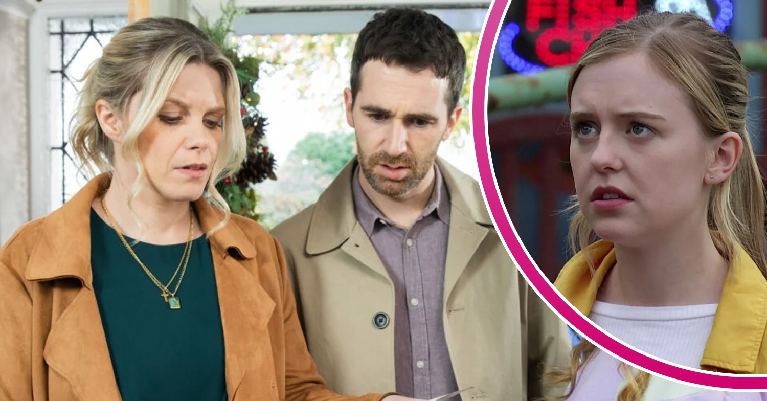 Mike and Esther looking shady on Coronation Street; inset, Summer looks worried (Credit: ITV/Composite: Entertainment Daily)