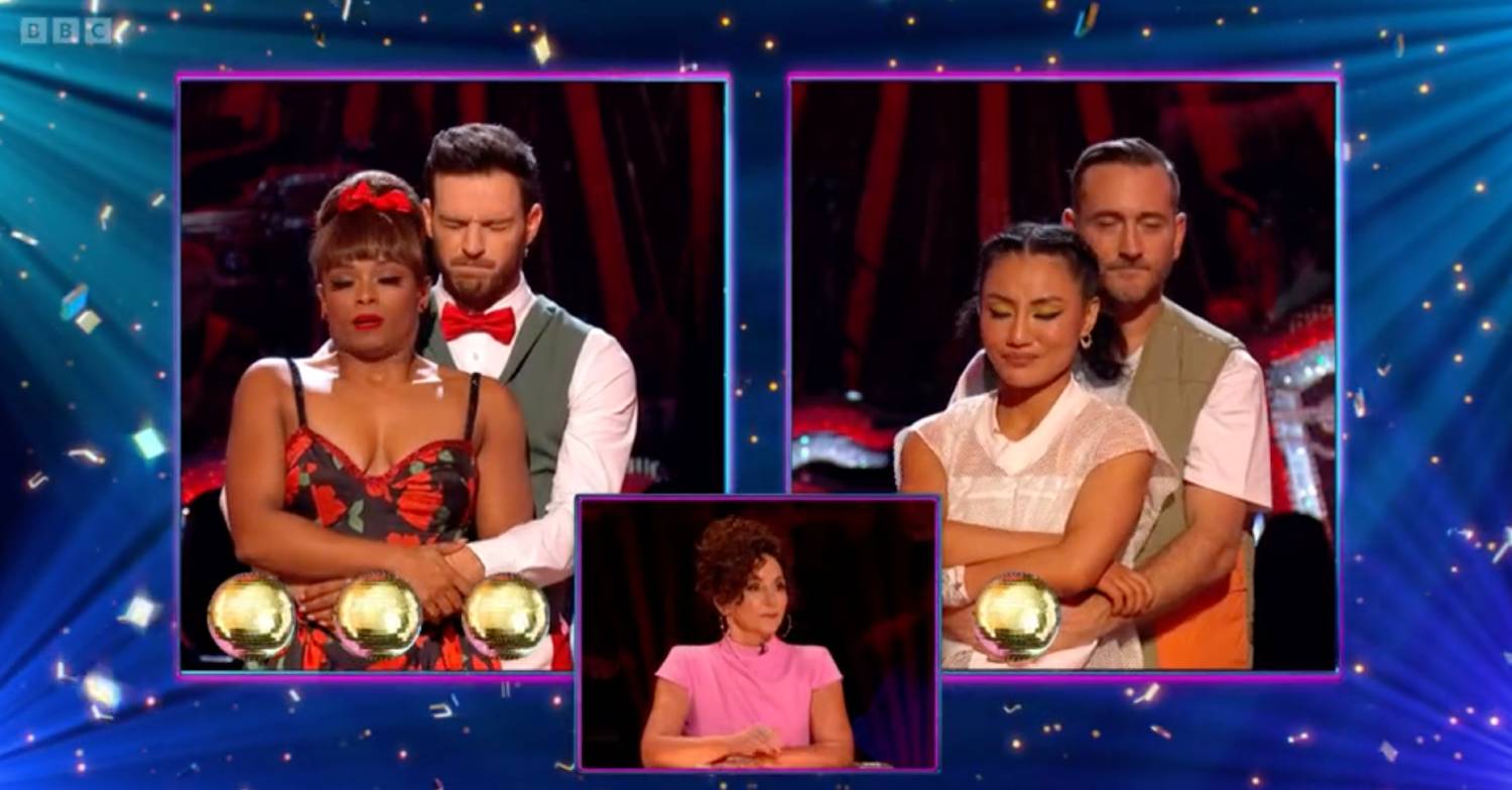Will Mellor and Nancy Xu during Strictly results show with Fleur and Vito