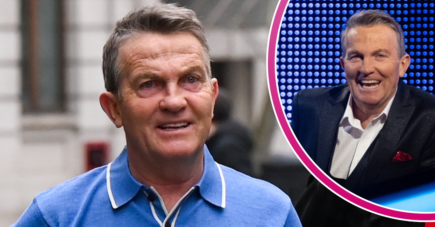 Bradley Walsh smiling in the street and on The Chase