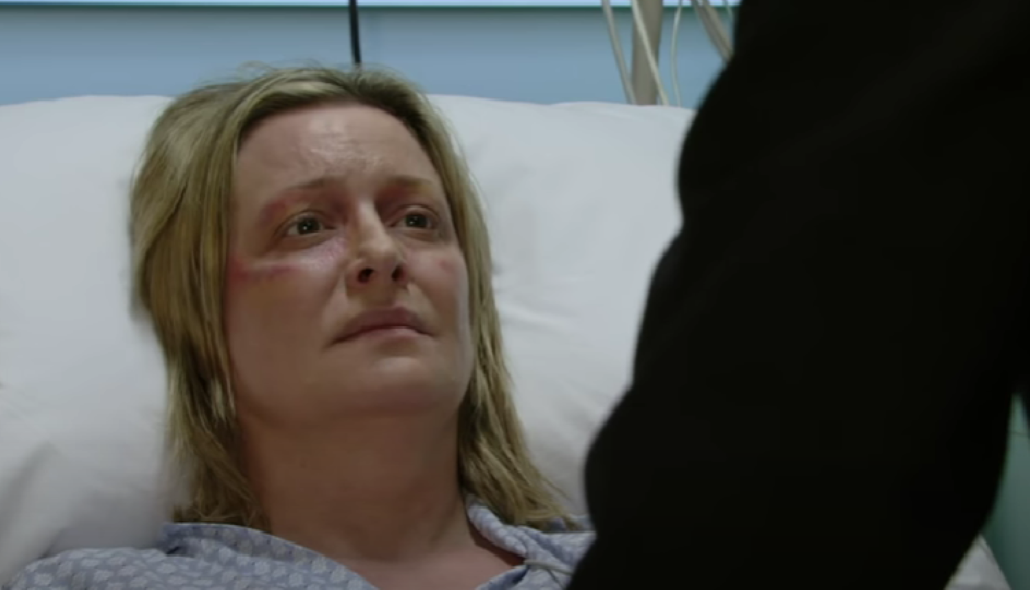 Jane Beale in hospital crying in EastEnders