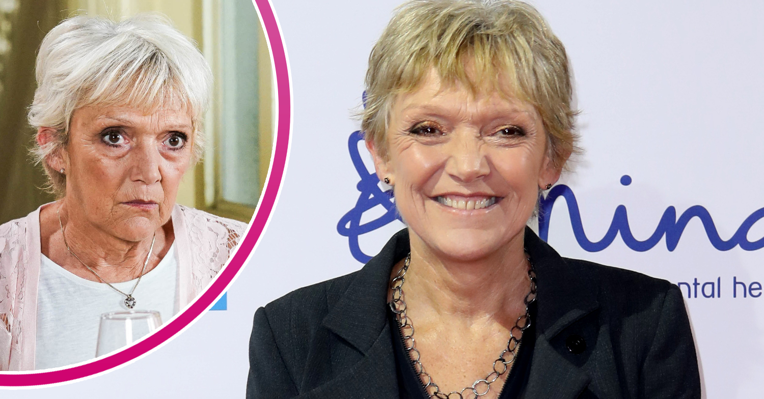 EastEnders' Gillian Wright is smiling at a charity event, and in a bubble, Jean is looking concerned