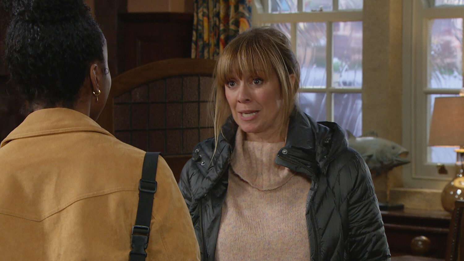 Rhona Goskirk is annoyed as she confronts Naomi in the Woolpack