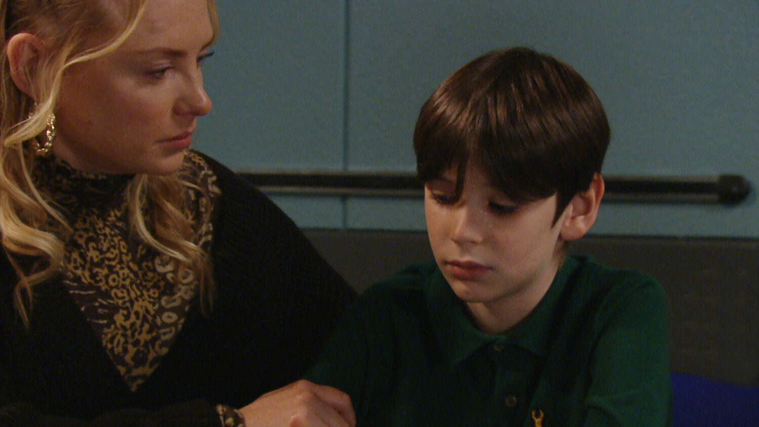 Emmerdale: Amy holds Kyle as he looks downcast after confessing