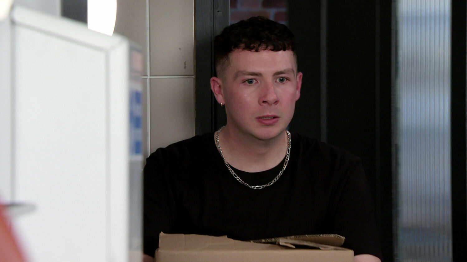 Jacob looking distressed in Coronation Street