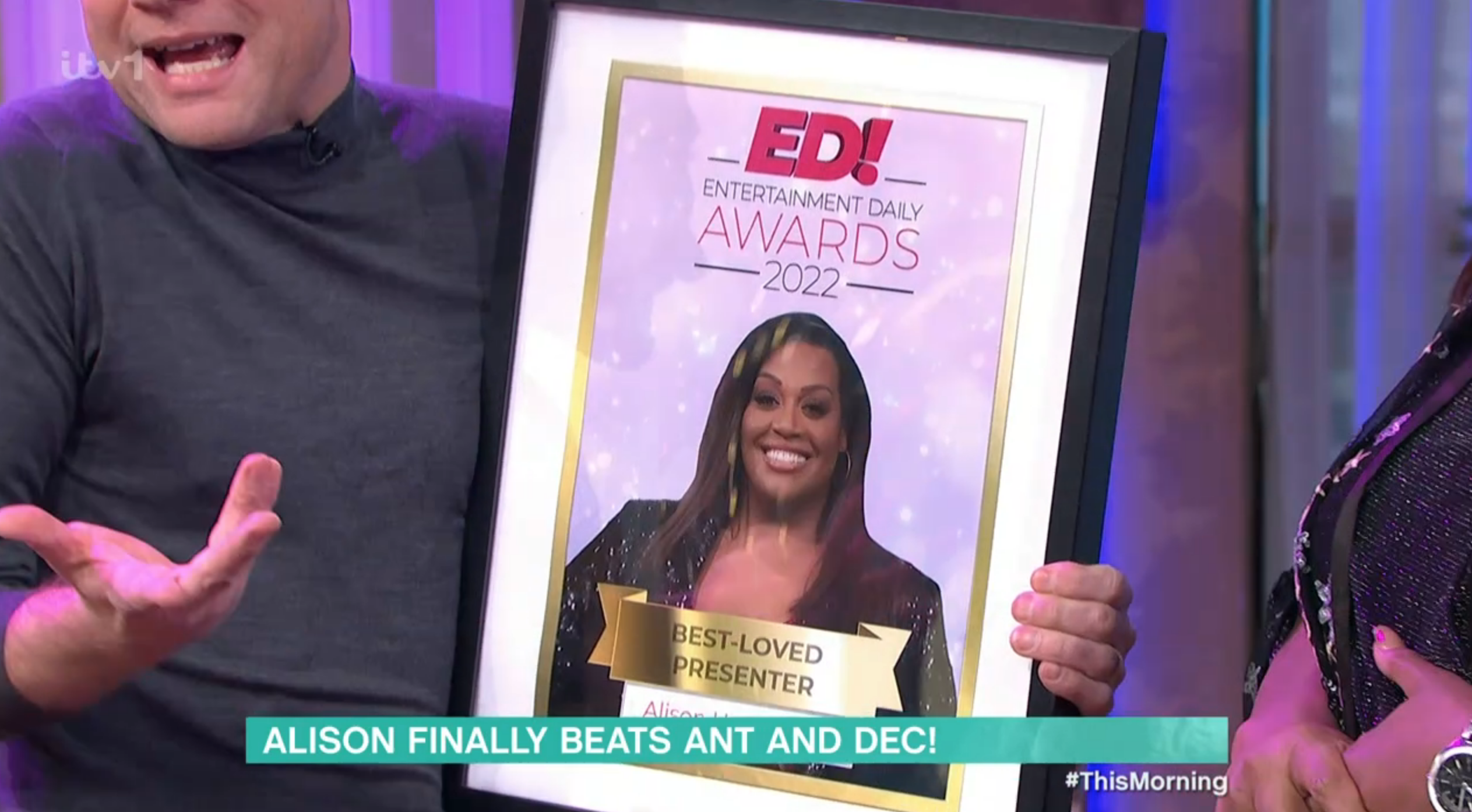 Alison Hammond being given her Entertainment Daily Award on This Morning
