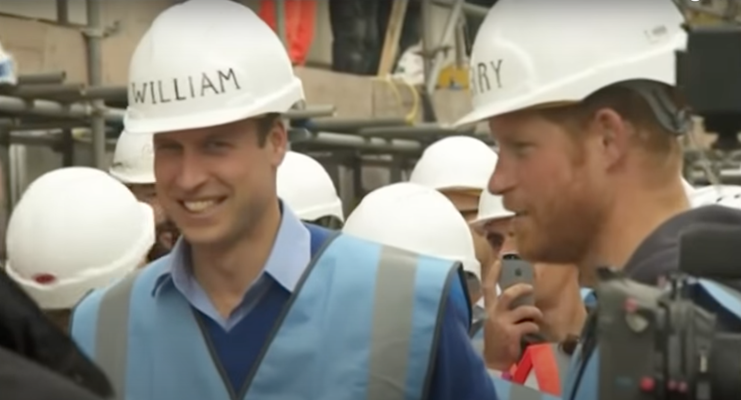 Prince William and Harry in hard hats on DIY SOS